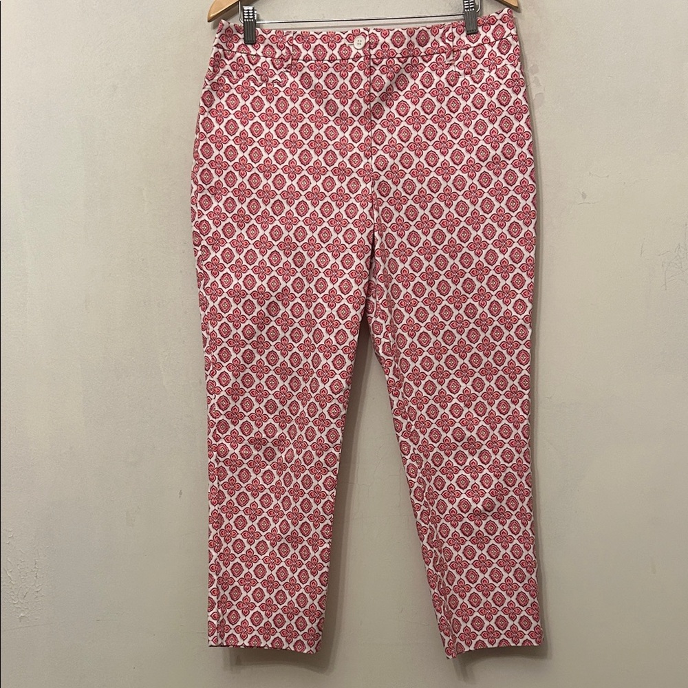 Talbots Red White Patterned Ankle Pants Size 12 E… - image 1